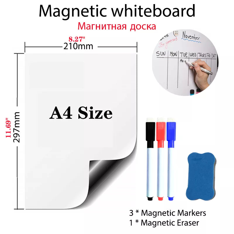 🧲 Tableau Blanc Magnétique A4 + Stylos Effaçables + Effaceur – Format Compact et Pratique