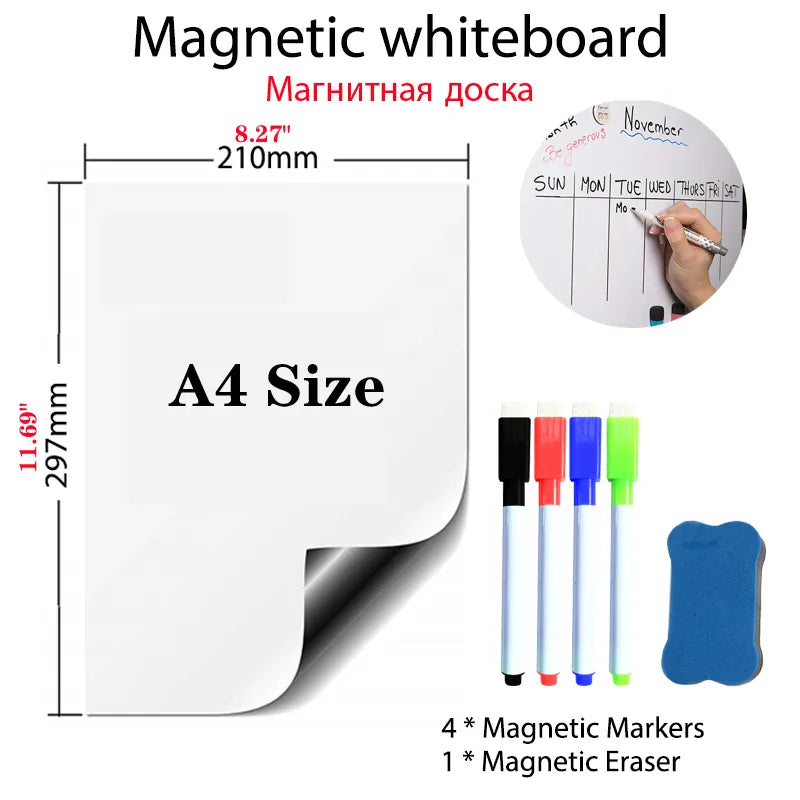 🧲 Tableau Blanc Magnétique A4 + Stylos Effaçables + Effaceur – Format Compact et Pratique