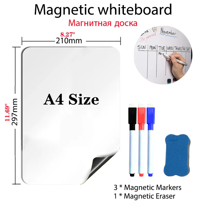 🧲 Tableau Blanc Magnétique A4 + Stylos Effaçables + Effaceur – Format Compact et Pratique