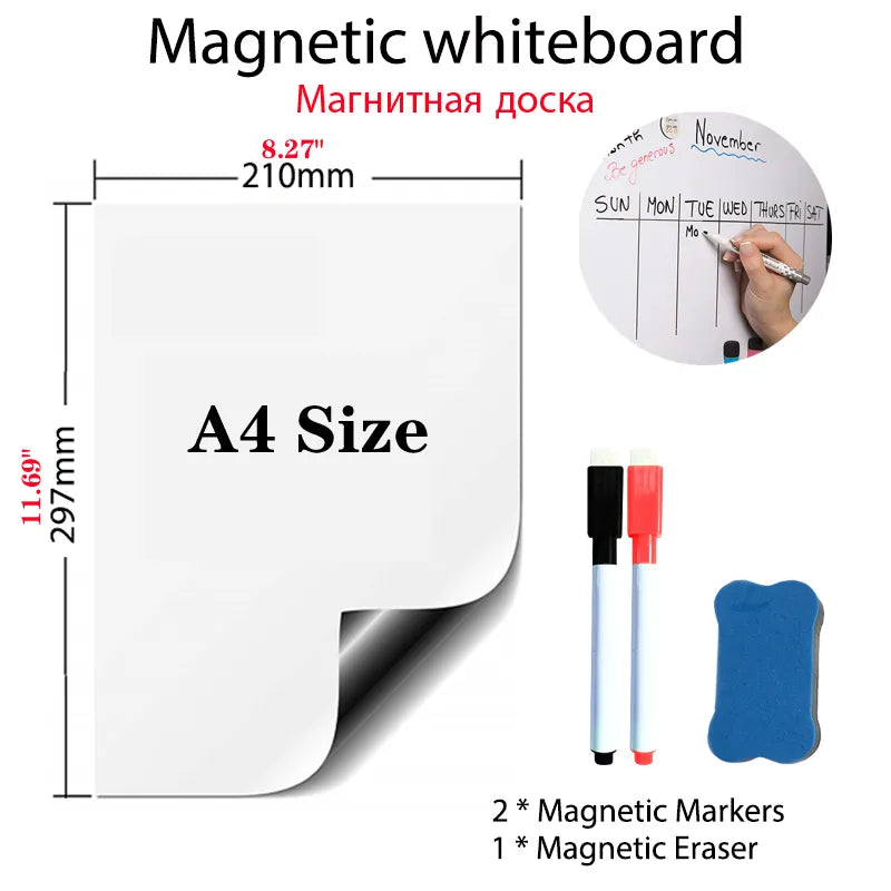 🧲 Tableau Blanc Magnétique A4 + Stylos Effaçables + Effaceur – Format Compact et Pratique