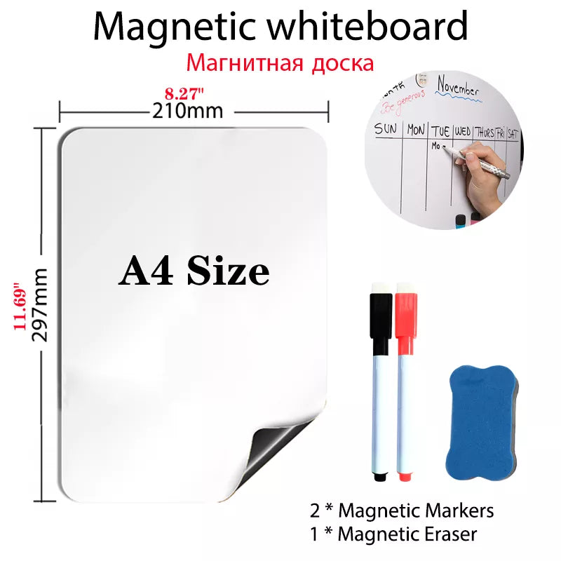 🧲 Tableau Blanc Magnétique A4 + Stylos Effaçables + Effaceur – Format Compact et Pratique