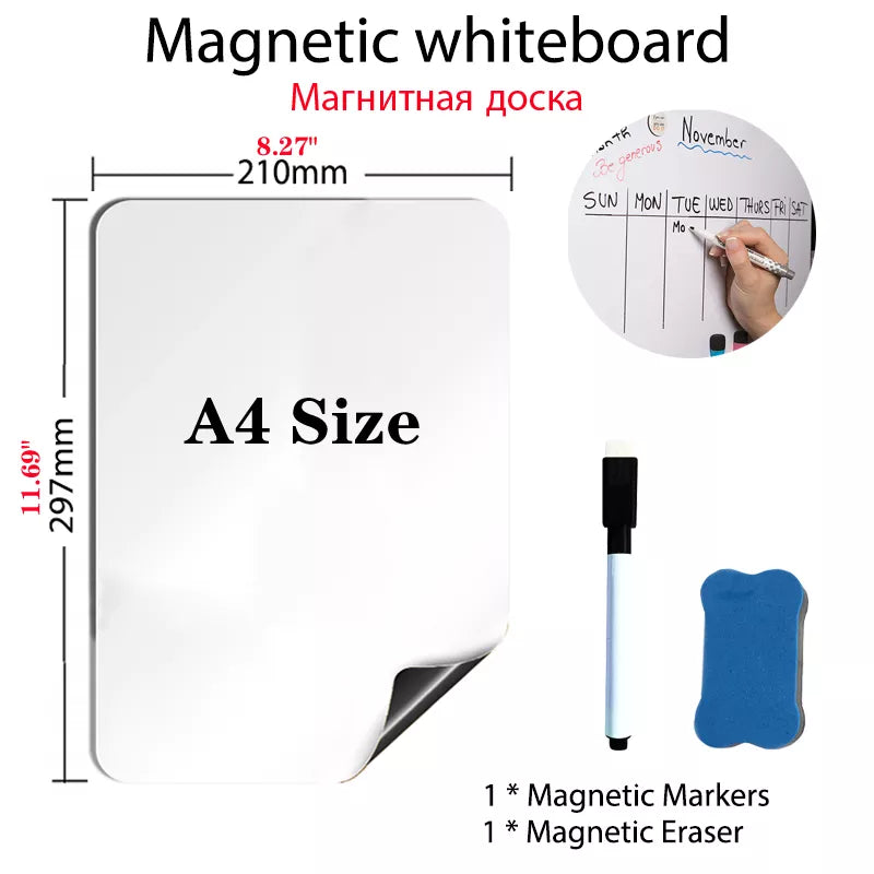 🧲 Tableau Blanc Magnétique A4 + Stylos Effaçables + Effaceur – Format Compact et Pratique