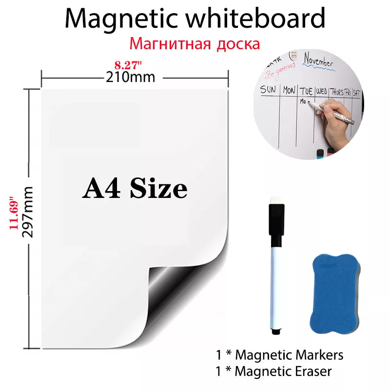 🧲 Tableau Blanc Magnétique A4 + Stylos Effaçables + Effaceur – Format Compact et Pratique