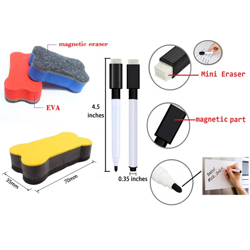 🧲 Tableau Blanc Magnétique A4 + Stylos Effaçables + Effaceur – Format Compact et Pratique