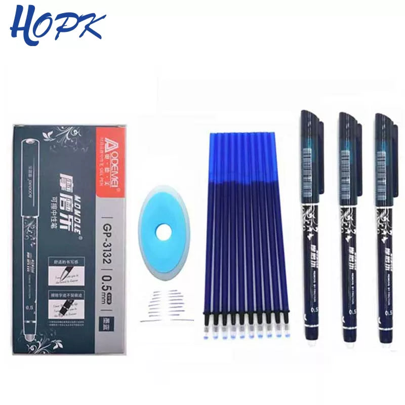 🖊️ Lot de 3 ou 6 Stylos Gel Effaçables – 0,5 mm Rechargeables, Encre Bleue ou Noire