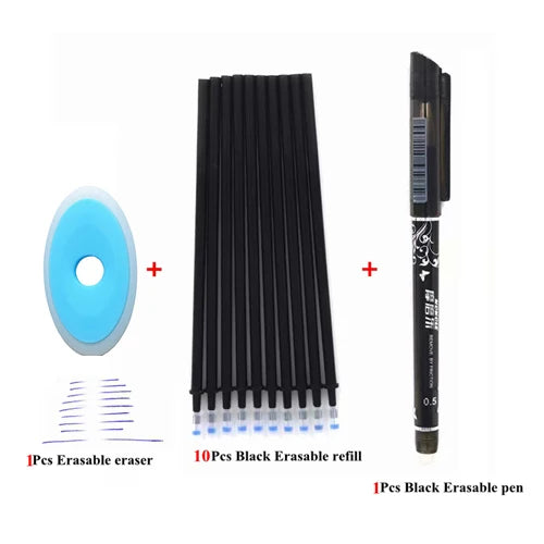 🖊️ Lot de 3 ou 6 Stylos Gel Effaçables – 0,5 mm Rechargeables, Encre Bleue ou Noire