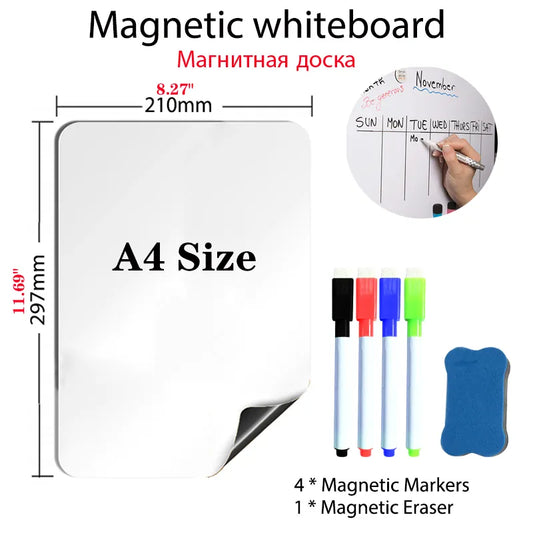 🧲 Tableau Blanc Magnétique A4 + Stylos Effaçables + Effaceur – Format Compact et Pratique