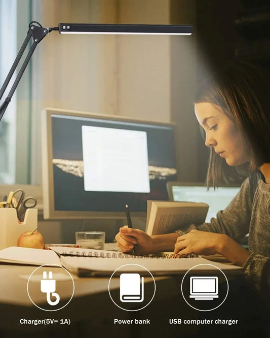 Lampe de Bureau LED à Bras Articulé – 10W, Pince Fixation, 10 Niveaux de Luminosité & 3 Modes d’Éclairage